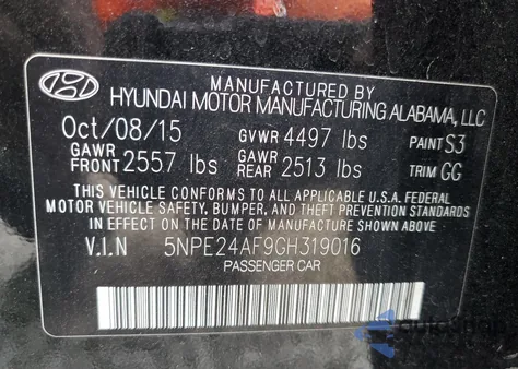 2016 Hyundai Sonata Se z USA, uszkodzony, nr VIN 5NPE24AF9GH319016